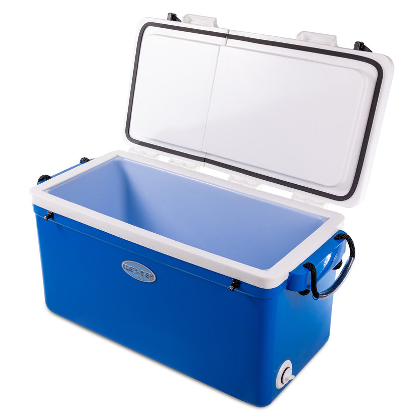 Icey-Tek 70 Litre Split Lid Long Cool Box Ocean Blue + White